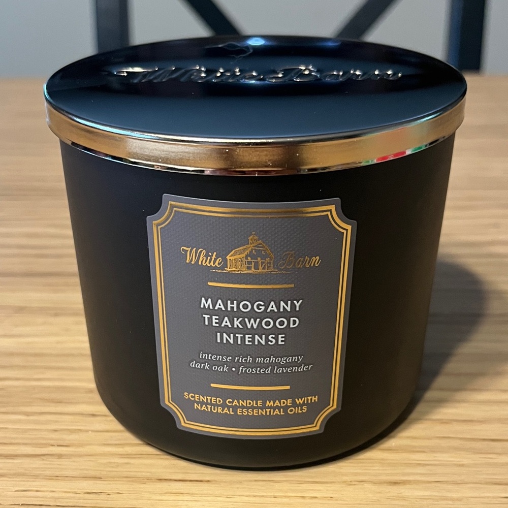 Bath & Body Works White Barn Mahogany Teakwood Intense 3 Wick Candle.